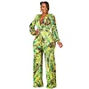 Broek plus size dames 5xl jumpsuit floral print one stuk outfit vrouwelijke mode wide been pant lady ontwerper v nek groothandel kleding