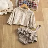 Conjuntos de roupas fofas meninas fofas 2pcs Fallfits Spring Autumn Manga Longa Tops Floral Print