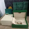 Rolex Box U1 högkvalitativa mysteriumlådor Green Watch Boxes Paper Bag Certificate Träklockor Original Present Accessorie243W