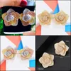 Stud Stud Godki Trendy Luxury 3 Tone Flower Earrings For Women Wedding Cubic Zircon Cz Bridal Bohemia Drop Delivery 2022 Jewelry Dhjeo