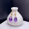 Boucles d'oreilles étalon shilovem 18k jaune en or jaune piézoélectrique Amethyst fin bijoux de fête à la mode