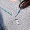 Collane con ciondolo Collana fatta a mano con pepite di pietre di apatite blu oro/argento quarzo trasparente con perline