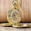 Navidad Christmas Gift Smooth Mechanical Pocket Watch Full Gold Color Men Kvinnor Stylish Retro FOB Hand Wind Double Hunter2708