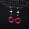 Stud￶rh￤ngen S925 Sterling Silver Vintage Red Agate Safety Buckle Hollow Ladies Handmade Diy Pearl Short Ear Hooks