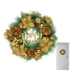 Couronne de Noël de fleurs décoratives avec pommes de pin et cloches, guirlande suspendue pour porte d'entrée, décoration de maison, fournitures de fête de vacances