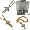 Pendant Necklaces Large Bling Cross 3D Hip Hop Iced Out Religious Pendant Franco Chain 35 4 Gold Sier Plated For Men Women Jewelry F Dhgjh