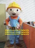 Smart Blue Bob The Builder Mascot Costume Architect Constructor Adult Mascotte With Orange Coat Happy Face No.430