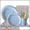 Disposable Dinnerware Disposable Dinnerware Birthday Wedding Party Decoration Polka Dot Bronzing Tableware Blue White Black Powder S Dhtf2