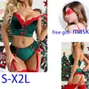 2023 Yeni Kız Giyim için Ücretsiz Maske Peluş Kadınlar Seksi Noel Baba İç çamaşırı Seti Babydoll Dantel Keminler Sktarwear