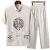 Survêtement d'été d'âge moyen et âgé vêtements chinois pour hommes de la dynastie Tang style Han costume à manches courtes lin civil Y2211