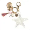 Porte-clés Longes Starfish Porte-clés Couple Porte-clés Shell Artisanat Chaînes de perles Lady Sac Pendentif Collier Lumière BB Ruban Voiture Tendance Dhbv3