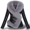 Женская меха мода Женская Мотоцикл высококачественная кожаная куртка Короткая искусственная воротник Слим густой теплый пальто с крылом зимняя одежда