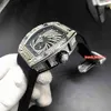힙합 남자 트렌드 손목 시계 다이아몬드 케이스 시계 대형 다이아몬드 베젤 시계 검은 고무 스트랩 시계 자동 기계 W221H