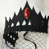 Black Queen Hair Accessories Crown with Veil Masquerade Gothic Princess Half-face Netted Masks Halloween Headband for Adults