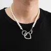 Подвесные ожерелья Lacteo Hip Hop Heart Charms Ожерелье для женщин, мужчины модные украшения имитация жемчужина