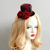 Halloween Hair Accessories Black Fascinators Hat With Mesh Red Cross Bandage Roses Adult Party Headband