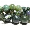 Pedras de 8mm de Mosse por atacado AGAT Stone natural redondo contas verdes soltas para j￳ias Fazendo 8/6/8/10/12 mm Fita de pulseira DIY 15.5 DHTC0