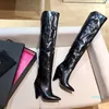 2022 femmes designer froissement pointu bottes hautes sexy noir blanc rose ciel bleu cuir bottes automne hiver talon épais motif serpentine chaussures taille 35-