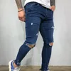 Calça masculina de alta qualidade European American Style Casual Denim Hip Hop Men Ripped Hole Elastic Feet Jeans para homens