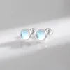 Silver Round Stud Earrings Platinum Plated Charm Ear Studs for Women Jewelry