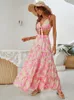 Casual Dresses Summer Women's Floral Wrap Dress Holiday Strappy Beach Boho Long Sexig V Neck Crop Top Maxi kjol Tvådelad outfit