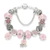 Modische fünfblättrige Blumen-Charm-Armbänder aus 925er-Sterlingsilber, Muranoglas, europäische Charm-Perlen, passend für Armbänder, rosa Kirschblüten-Anhänger, DIY-Schmuck
