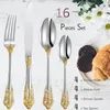 Dijksets sets 16 /24 stuks Royal Flatware Set Gold Roestvrij staal 18-10 Uniek bestek Wedding Telaree Vork Lepel Knive Zilverwerk