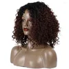 Syntetyczne peruki Krótkie kręcone bob peruka środkowa część ombre brązowy afro perwersyjne damskie odporne na ciepło msglamor