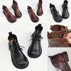 Reine handgefertigte Schuh-Stiefeletten mit hohem Kopf, Damen-Plateau-High-Heels, Rindsleder, Designer-Retro im britischen Stil