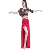 Stage Wear Belly Dancer Outfit Top And Dress With Ineer Pants Set Women Slim India Dance Custome Sexy Slit Practice Suit