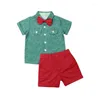 Kleidungssets Gentleman Kinder Baby Jungen Kleidung Set Weihnachten Kleinkind Fliege Kurzarm Grünes Hemd Tops Rote Shorts Outfit Formal 2tlg