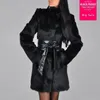 Mulher FUR S-4XL Winter Fashion Imating Coat Luxury Women Long Faux Jacket WJ1563 com marca de cinto de boa qualidade