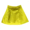 Röcke Gelber Rock für Frauen 2022 Frühling und Sommer Dreidimensionale Schleife Taille A-Linie Satin Mini Faldas Weibliche Kleidung