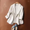 Ternos femininos Mulheres 3/4 Manga Blazers casuais soltos Blox Button Linho de algodão Blerge Blering feminino 2022 Estilo de Artes de Verão