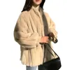 Frauen Pelz Winter Solide Faux Frauen Mantel Rollkragen Verdicken Warme Laterne Ärmeln Dame Mode Outwear Jacken Top Qualität