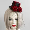 Halloween Hair Accessories Black Fascinators Hat With Mesh Red Cross Bandage Roses Adult Party Headband