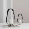 Candle Holders Modern Stainless Steel Transparent Glass Candlestick Ornaments Essential Oil Fragrance Home Room Dining Table Decor