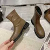 Botas vestido sapatos de couro casual salto grosso mulheres impermeável tubo curto moda cor sólida redondo toe botines de mujer