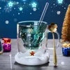 1PC Creative Christmas Mug Double Layered Anti Scald Glass Tree With Lid Glass Cup High Temperatur Coffee Wishing Cup Xmas Gifts SS1104