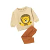 Conjuntos de ropa 0-12m Baby Baby Boys Juego de ropa de dibujos animados Lion estampado de manga larga Pantalones de color sólido 2 piezas de otoño