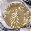 Tek kullanımlık yemek takımı tek kullanımlık yemek takımı bronz palmiye yaprağı sofra takımları kraft kağıt tabak /bardak mutlu yıllar partisi dekor ADTS wedd dhgc7
