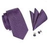 Bow Ties Sn-471 Purple Pink Stripeed Tie Hanky ​​Mankiety Sets Silk dla mężczyzn Formalne przyjęcie weselne Praść