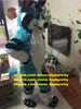 Niebieski długi futrzany futrzany husky pies Mascot Costume Fox Wolf Fursuit Adult Cartoon Character Art Festival