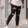 Calças masculinas Europeias e americanas 2022 Moda Casual Hole Ripped Stretch Skinny Jean lápis Motocicleta Jeans