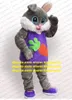 New Grey Radish Rabbit Mascot Costume Bugs Bunny Looney Tunes Hare Lepus Jackrabbit Mascotte With Purple Dress No.218 Free Ship