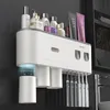 Support mural avec 2 distributeurs de dentifrice, rangement de salle de bain sans poinçon pour accessoires imperméables à la maison 221103