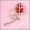 Pins Brooches Wholesale Fashion Crystal Rose Flower Brooch Pin Rhinestone Alloy Gold Brooches Birthday Gift Garment Accessories 367 Dhabh