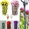 Flores decorativas Flores Violet Wall Ivy Hanging Basket Decor artificial Orquídea Via Videira do Dia dos Namorados Casamento