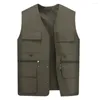 Men's Vests Men Work Vest Waistcoat Multiple Pockets Solid Color Loose Streetwear Autumn Winter Plus Size Overall Jacket For Outdoor