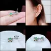 Boucles d'oreilles en émeraude naturelle Stud Stud 925 Sier Processus de galvanoplastie Twocolor Style mignon Boucles d'oreilles avec petit arc frais pour les femmes Drop Delive Dh1L5